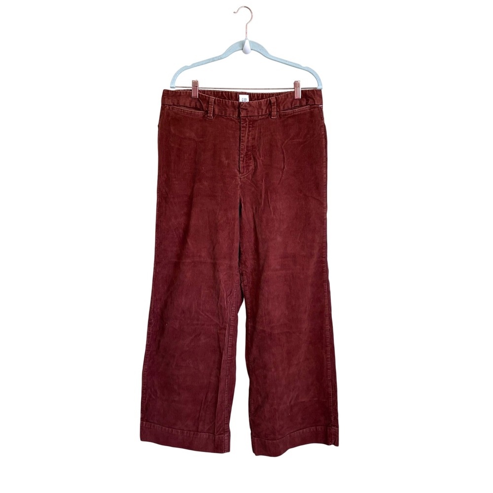 GAP Womens High Rise Wide-Leg Crop Pants 16 Tall Henna Brown Corduroy Boho Fall